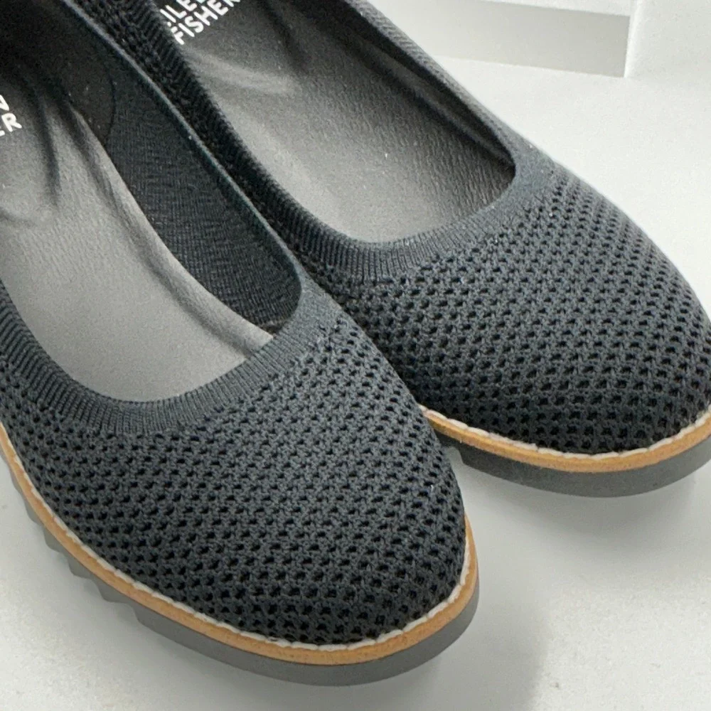 Eileen Fisher Size 6.5 Black Stretch Knit Wedge Ballet Flats NEW Etta $175